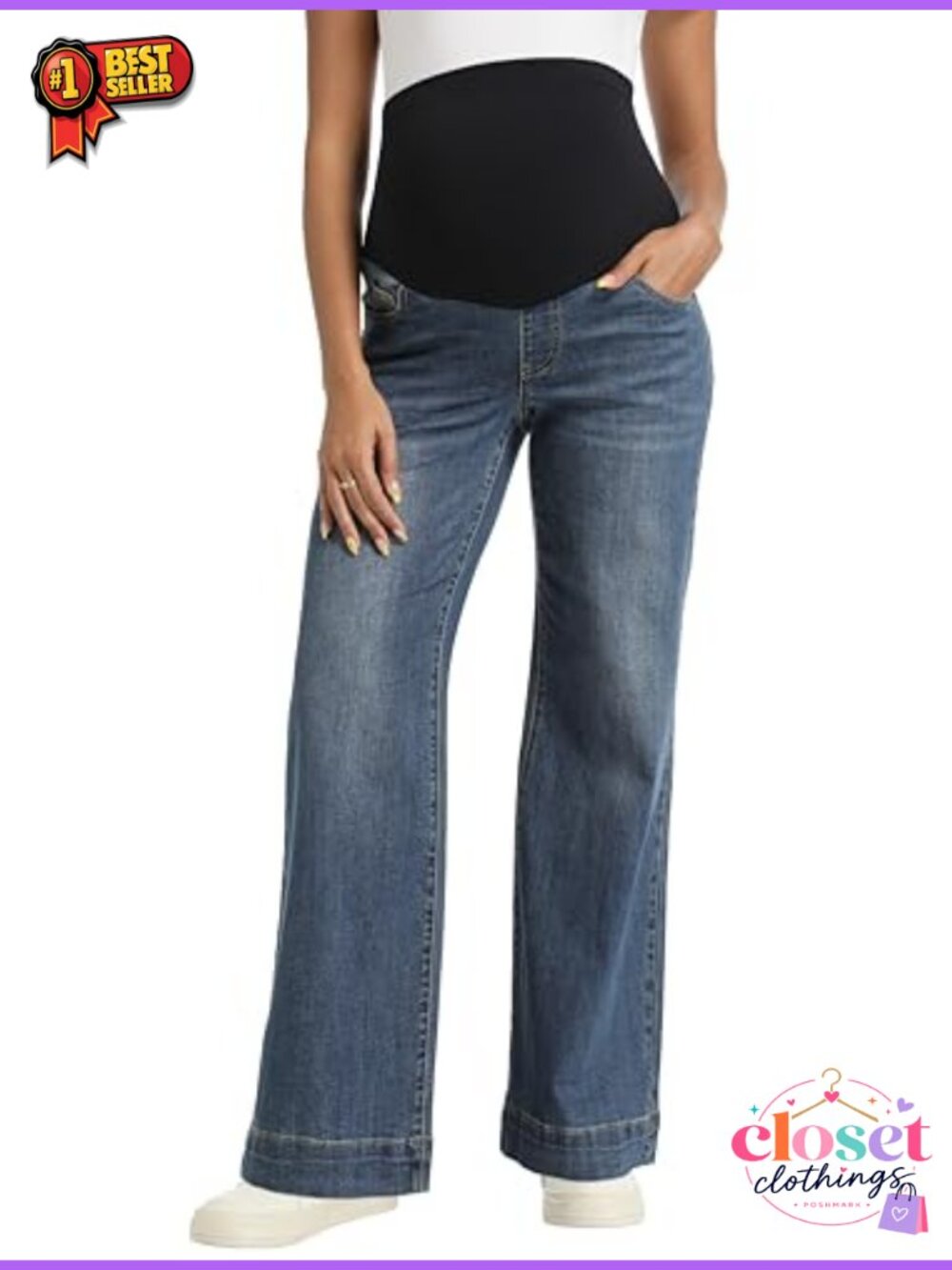Foucome Maternity Wide Leg Over Belly Pull On Jeans